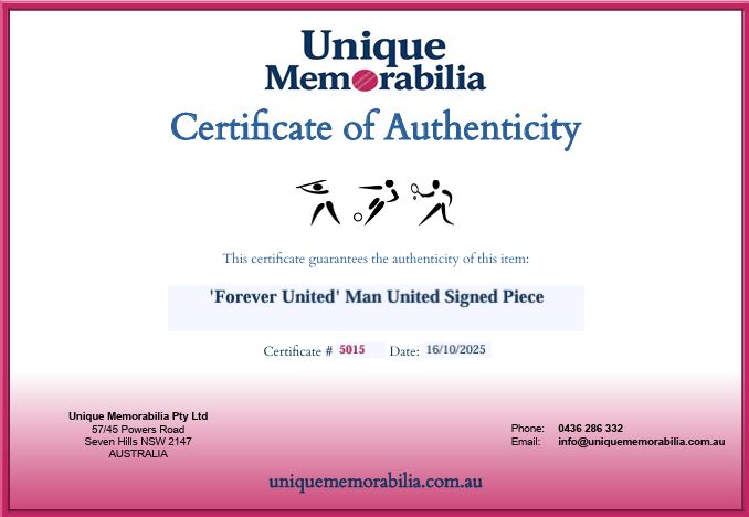 Load image into Gallery viewer, Certificate of Authenticity for &#39;Forever United&#39; Man United Signed Collage, from Unique Memorabilia. 
