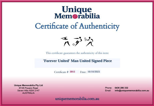 Certificate of Authenticity for 'Forever United' Man United Signed Collage, from Unique Memorabilia. 
