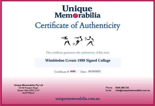 Certificate of Authenticity for Wimbledon Greats 1999 Signed Collage by Unique Memorabilia