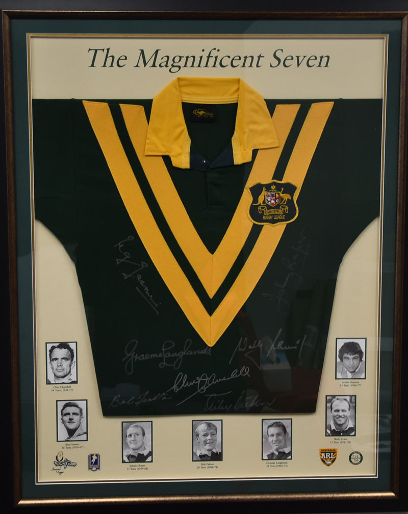 Load image into Gallery viewer, &#39;The Magnificent Seven&#39; Rugby League Immortals Signed Collage, from Unique Memorabilia. 
