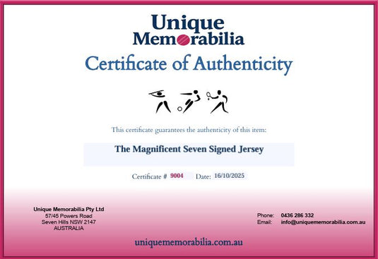 Certificate of Authenticity for 'The Magnificent Seven' Rugby League Immortals Signed Collage, from Unique Memorabilia. 