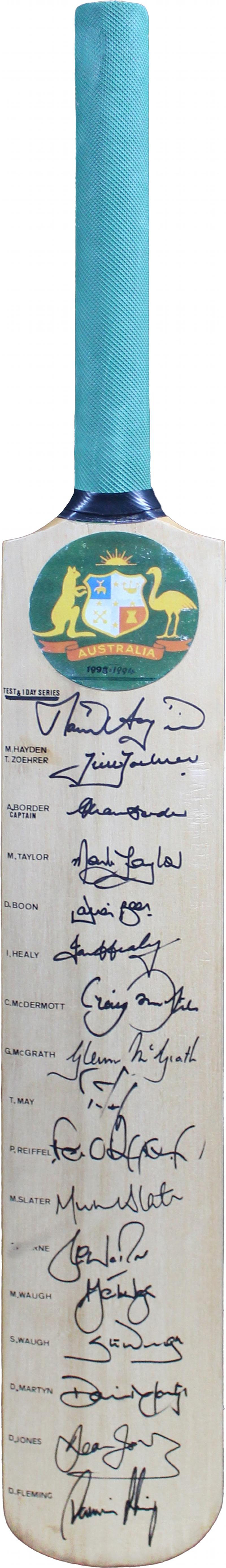 Load image into Gallery viewer, 1993 Team Signed Australia Bat Incl Warne, Waugh, Border, Taylor
