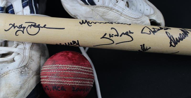 Load image into Gallery viewer, Jason Gillespie's Match Worn Boots, 5 Wicket Ball, and Test Used Stump, MCG Test 2000
