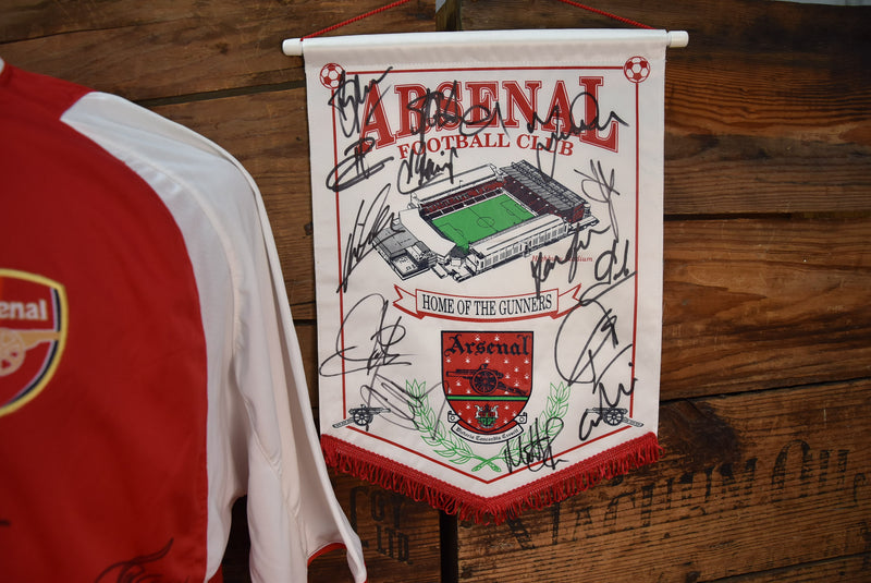 Load image into Gallery viewer, Arsenal 2002-2004 Team Signed Jersey + Bonus Signed Pennant
