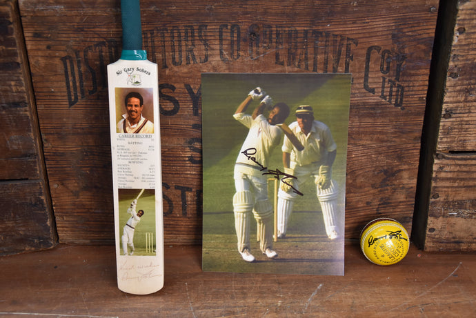 Sir Gary Sobers - 3 Personally Signed Items Incl Pic, Mini Bat, Ball
