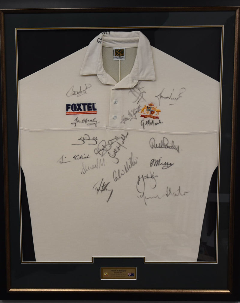 Load image into Gallery viewer, Australia vs Sri Lanka 1999 Test Signed Shirt, from Unique Memorabilia.
