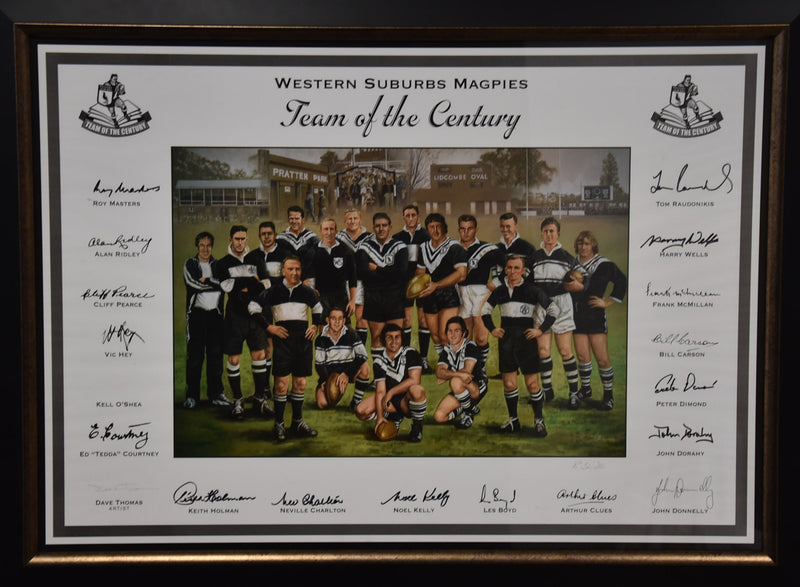 Load image into Gallery viewer, Western Suburbs Magpies Team of the Century Signed Collage, from Unique Memorabilia. 
