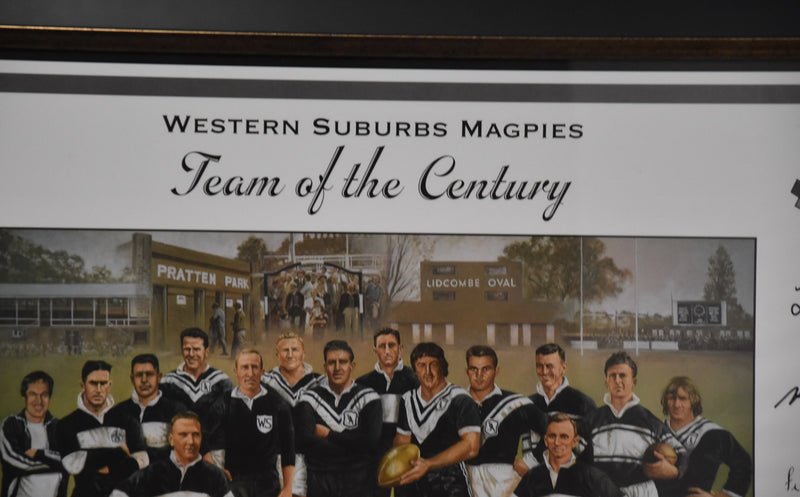 Load image into Gallery viewer, Western Suburbs Magpies Team of the Century Signed Collage, from Unique Memorabilia. 
