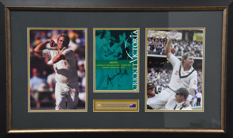 Load image into Gallery viewer, &#39;Cricketing Icons&#39; Personally Signed by Warne, Ponting and Gillespie, from Unique Memorabilia. 
