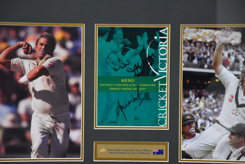 Load image into Gallery viewer, &#39;Cricketing Icons&#39; Personally Signed by Warne, Ponting and Gillespie, from Unique Memorabilia. 
