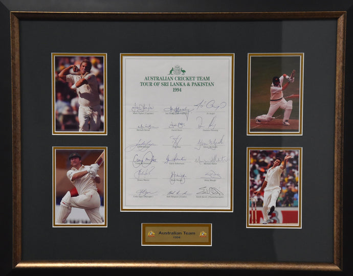 Australia 1994 Tour vs Sri Lanka and Pakistan Personally Signed Team Collage, from Unique Memorabilia. 