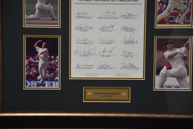 Load image into Gallery viewer, Australia vs New Zealand 1997/98 Team Signed Collage, from Unique Memorabilia. 
