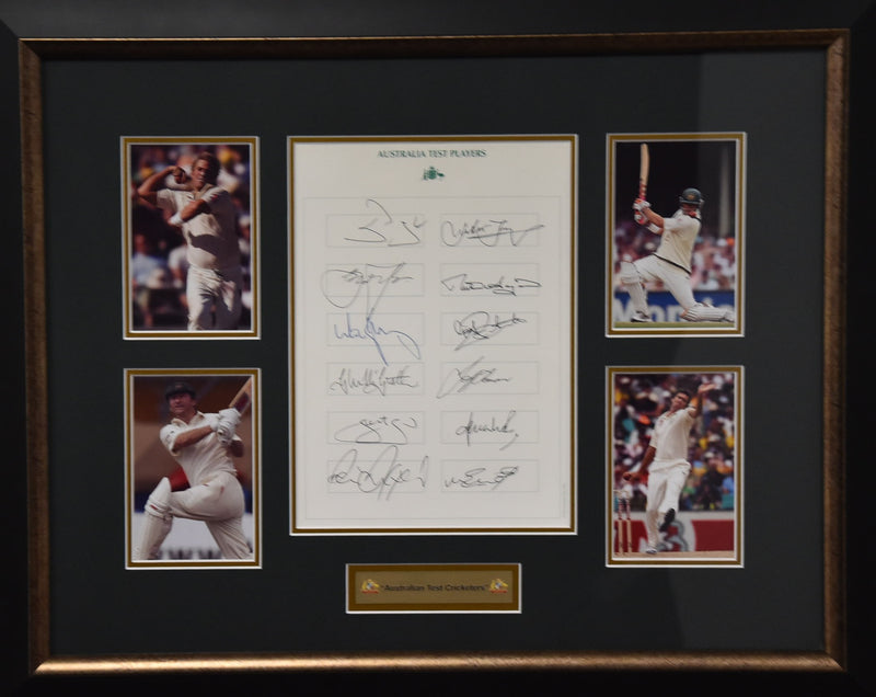 Load image into Gallery viewer, Australian Test Players Collage Personally Signed by Warne, McGrath and More! From Unique Memorabilia. 
