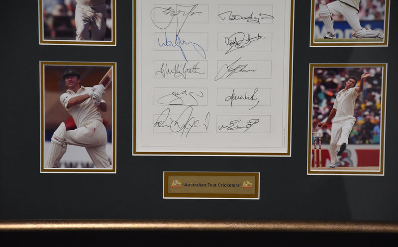 Load image into Gallery viewer, Australian Test Players Collage Personally Signed by Warne, McGrath and More! From Unique Memorabilia. 
