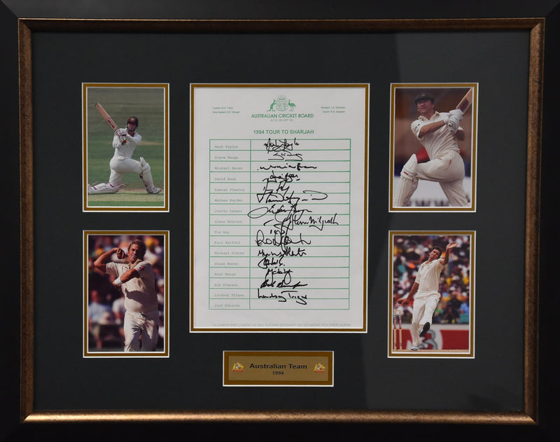 Load image into Gallery viewer, Australia 1994 Tour to Sharjah Personally Signed Collage, from Unique Memorabilia. 

