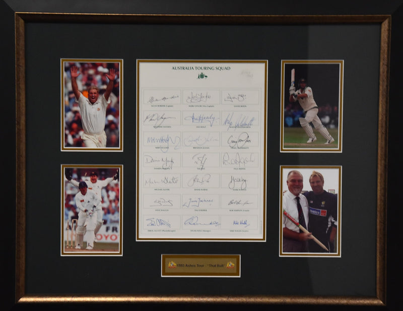 Load image into Gallery viewer, Australia 1993 Ashes Tour &#39;That Ball&#39; Team Signed Collage, from Unique Memorabilia. 
