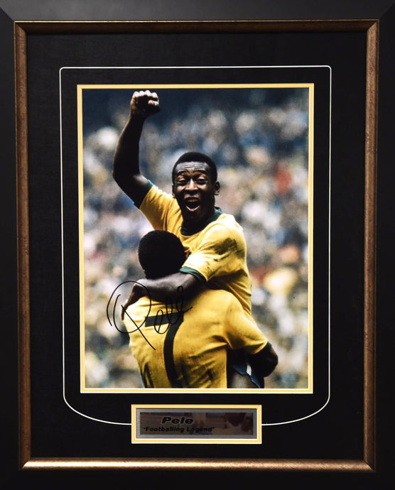 Pele Personally Signed World Cup Celebration, Framed