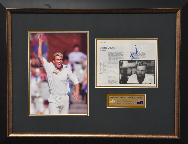 Load image into Gallery viewer, Shane Warne &#39;An All-Time Great&#39; Personally Signed Collage, Framed. From Unique Memorabilia. 
