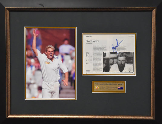 Shane Warne 'An All-Time Great' Personally Signed Collage, Framed. From Unique Memorabilia. 