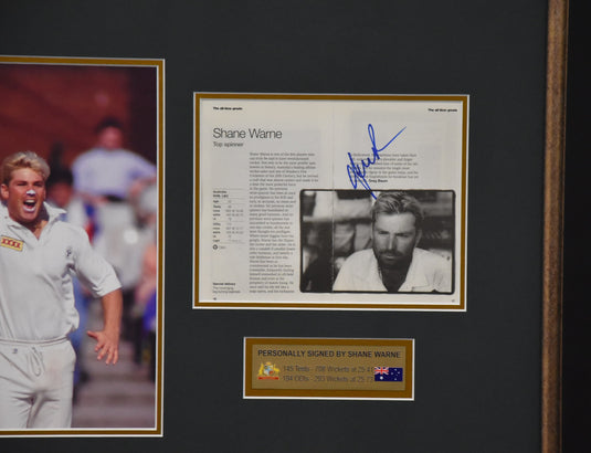 Shane Warne 'An All-Time Great' Personally Signed Collage, Framed. From Unique Memorabilia. 