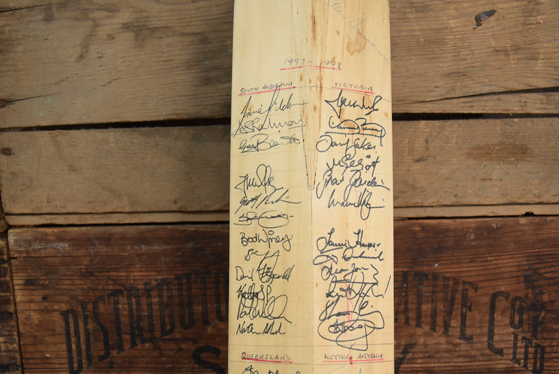 Load image into Gallery viewer, 1997/1998 Bat Personally Signed by All 6 Teams Incl. Warne, Taylor, Waugh
