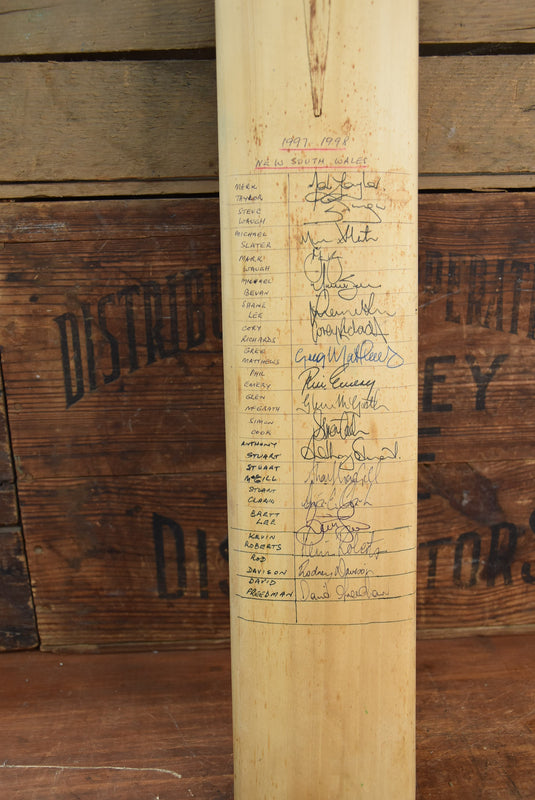 1997/1998 Bat Personally Signed by All 6 Teams Incl. Warne, Taylor, Waugh