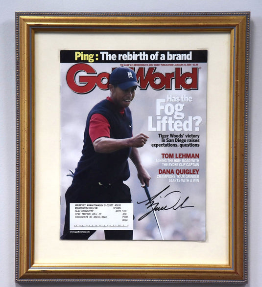Tiger Woods Personally Signed Golf World Magazine, 2005, Framed