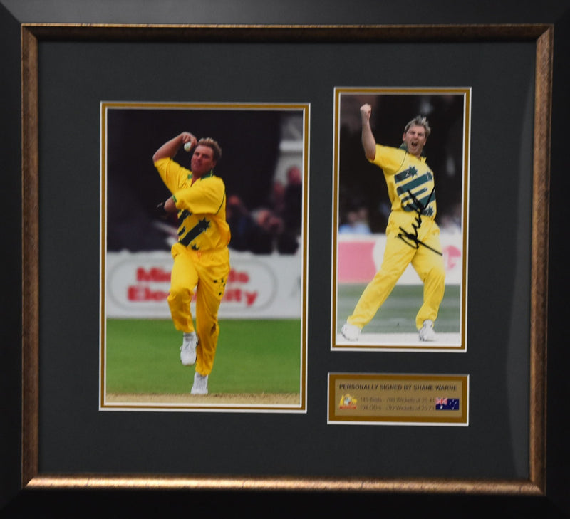 Load image into Gallery viewer, Shane Warne Personally Signed One-Day International Collage, from Unique Memorabilia. 
