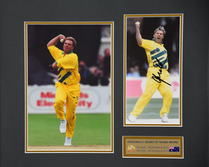 Load image into Gallery viewer, Shane Warne Personally Signed One-Day International Collage, from Unique Memorabilia. 

