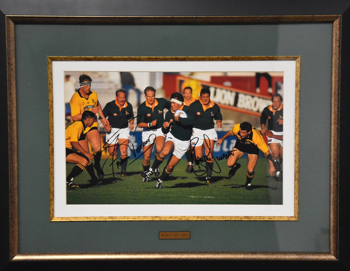 Springboks 1995 Rugby World Cup Personally Signed Piece, Framed. From Unique Memorabilia. 