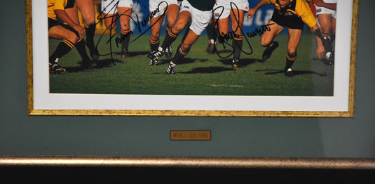 Springboks 1995 Rugby World Cup Personally Signed Piece, Framed. From Unique Memorabilia. 