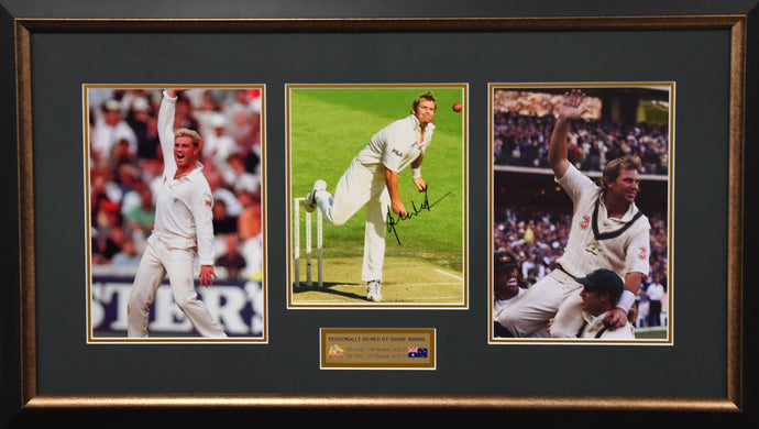 Shane Warne Personally Signed Career Tribute, Framed