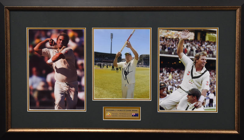 Load image into Gallery viewer, Shane Warne &quot;A True Champion of the Game&quot; Personally Signed Collage, from Unique Memorabilia. 
