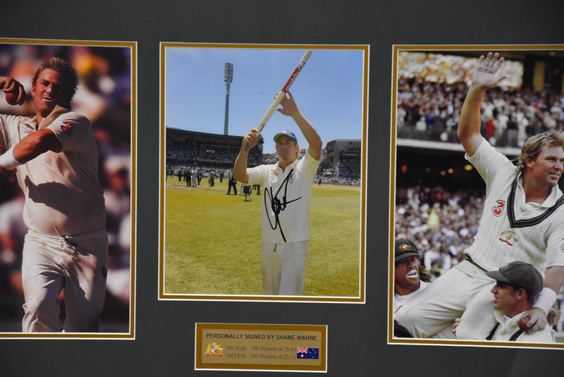 Load image into Gallery viewer, Shane Warne &quot;A True Champion of the Game&quot; Personally Signed Collage, from Unique Memorabilia. 
