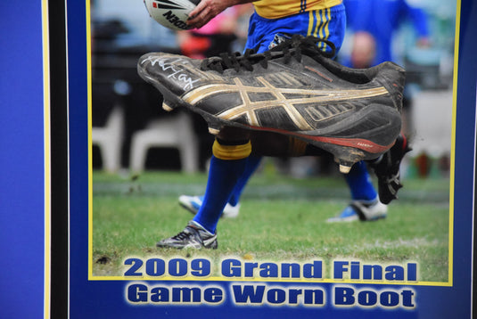 Nathan Cayless Parramatta Eels 2009 Grand Final Worn Boot, Signed & Framed