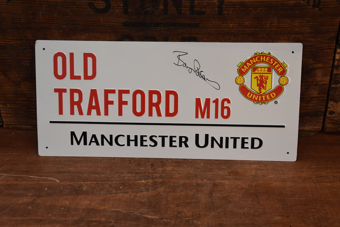 Manchester United Old Trafford Street Sign Personally Signed by Bryan Robson