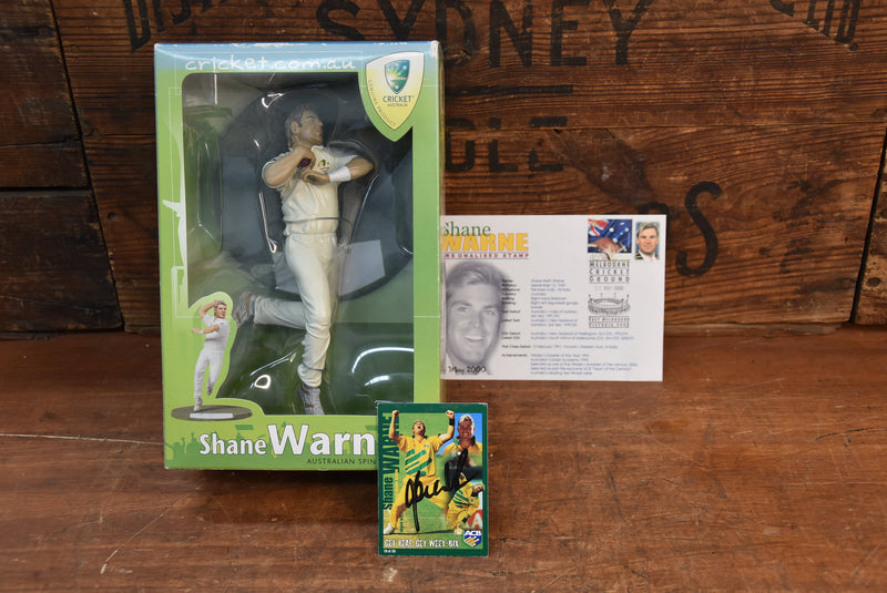 Load image into Gallery viewer, Shane Warne - Figurine New in Box, Signed Card, First Day Cover
