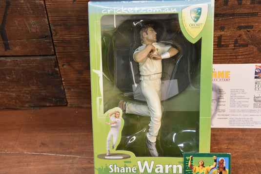 Shane Warne - Figurine New in Box, Signed Card, First Day Cover