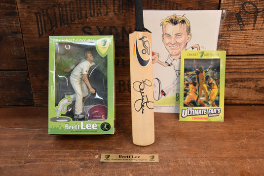 Brett Lee Collection Inc. Figurine & Personally Signed Mini Bat & Ball