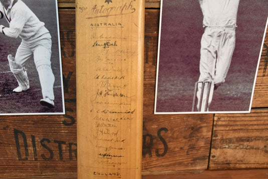 1938 Australia v England Ashes Test Bat Personally Signed by Both Teams