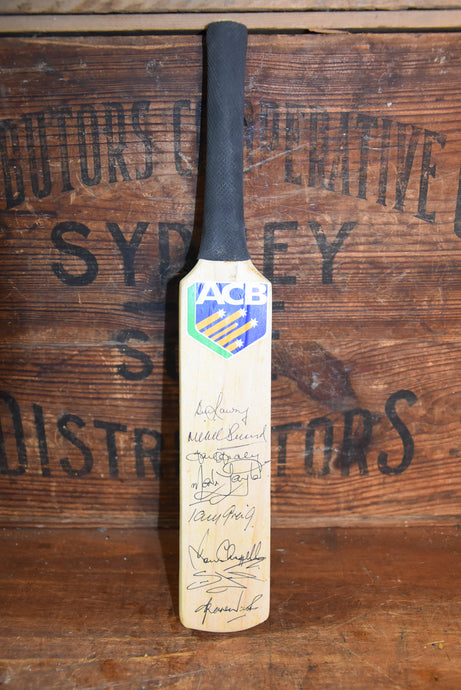 Mini Bat - Personally Signed by Channel 9 Commentators Incl. Shane Warne, Benaud, Greig