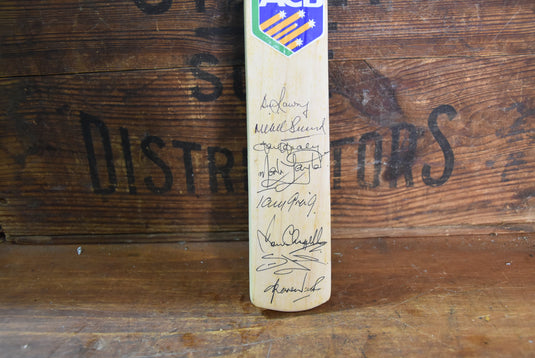 Mini Bat - Personally Signed by Channel 9 Commentators Incl. Shane Warne, Benaud, Greig