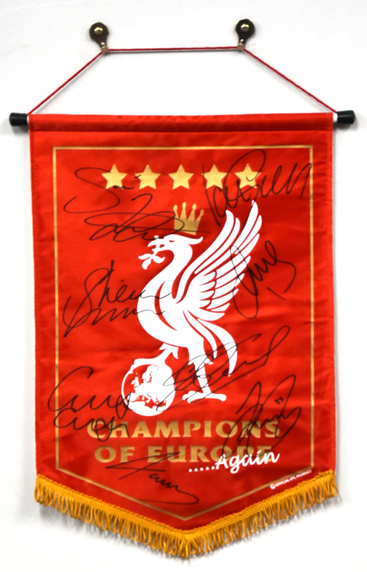 Liverpool 2005 Euro Champs Pennant Personally Signed by 8