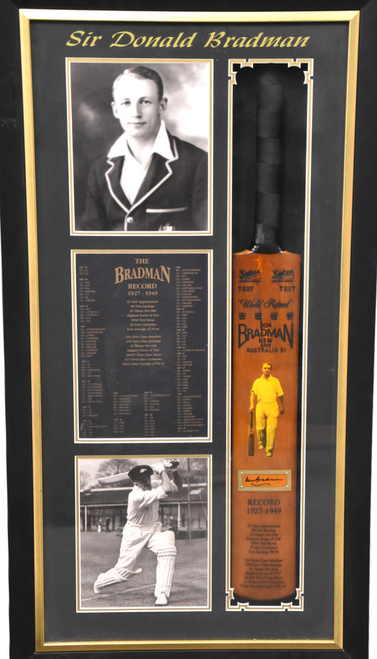 Sir Donald Bradman Personally Signed Cricket Bat, Framed