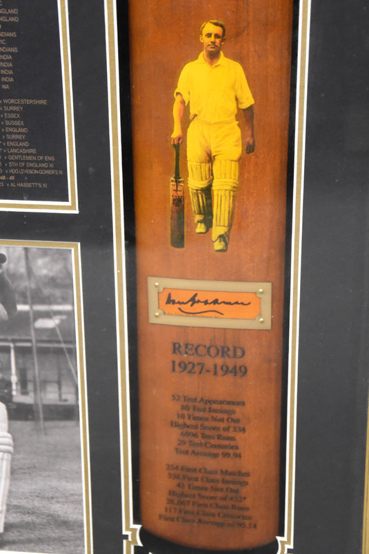 Sir Donald Bradman Personally Signed Cricket Bat, Framed