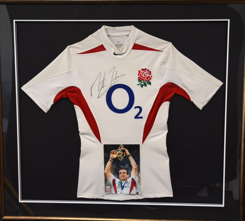Load image into Gallery viewer, Martin Johnson England Rugby Dual Signed Jersey &amp; Photo, Framed
