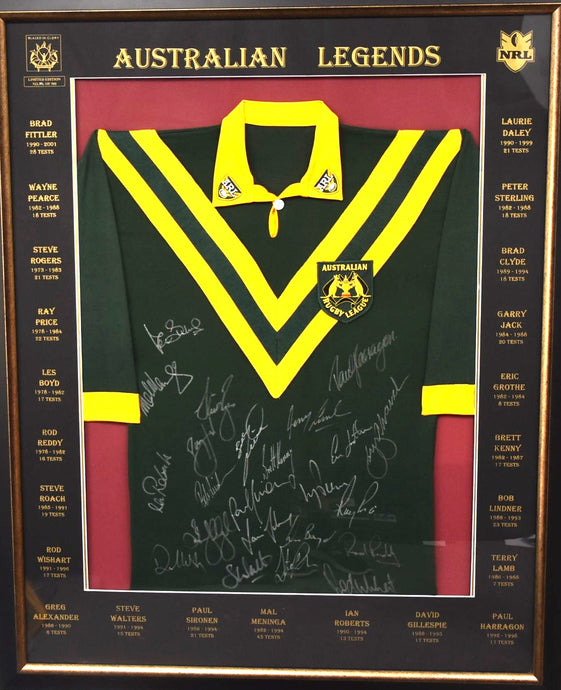Australian Rugby League Legends Signed Jersey, Framed Incl.Sterling Lamb, Rogers