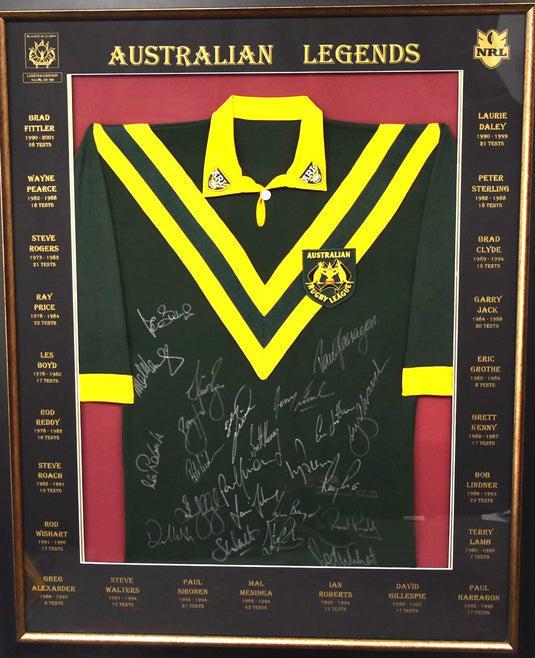 Australian Rugby League Legends Signed Jersey, Framed Incl.Sterling Lamb, Rogers