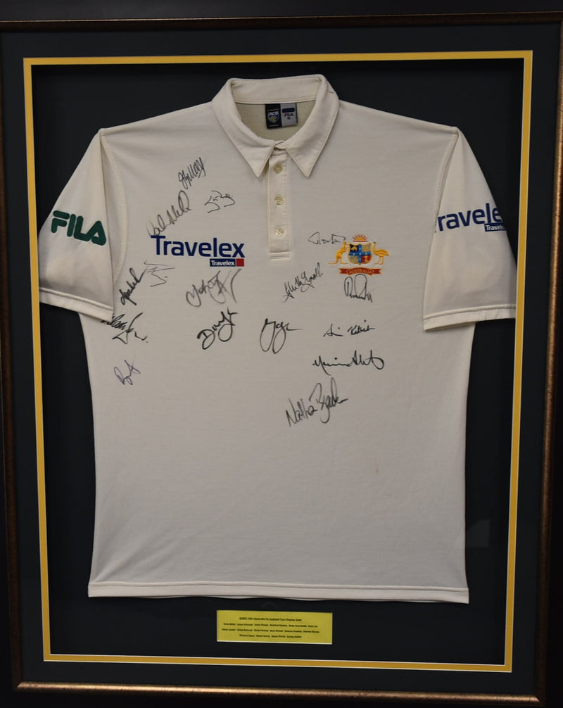 Load image into Gallery viewer, Australia 2001 Ashes Team Signed Shirt, from Unique Memorabilia. 
