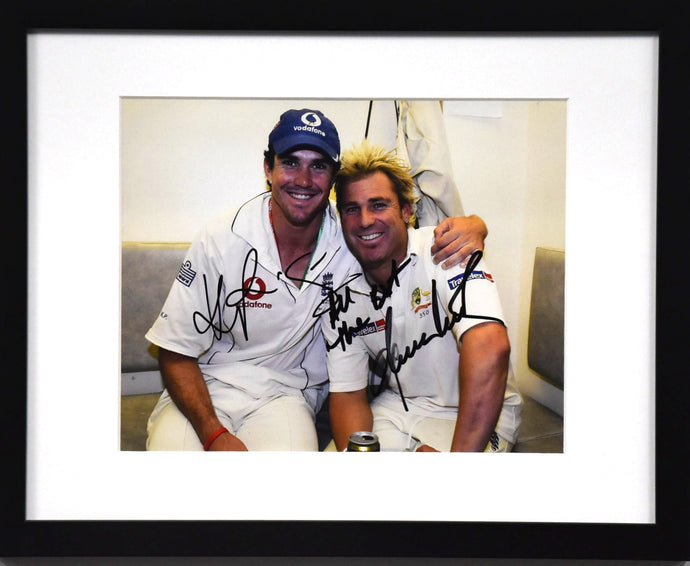 Shane Warne & Kevin Pietersen Personally Signed Photo, Framed